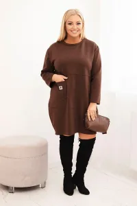 Kesi Włoski Dámska sukňa Plus Size s vreckom a 3/4 rukávom maslová hnedá