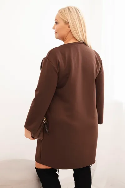 Kesi Włoski Dámska sukňa Plus Size s vreckom a 3/4 rukávom maslová hnedá