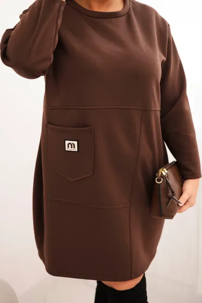 Kesi Włoski Dámska sukňa Plus Size s vreckom a 3/4 rukávom maslová hnedá
