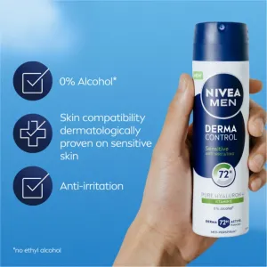 NIVEA MEN Derma Control Sensitive antiperspirant v spreji pre citlivú pokožku 150 ml