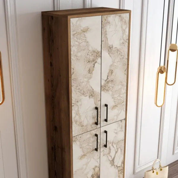 Skrinka na topánky / Botník Berlin A - Walnut, White Marble