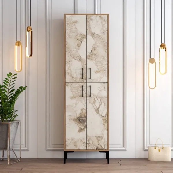 Skrinka na topánky / Botník Berlin A - Walnut, White Marble
