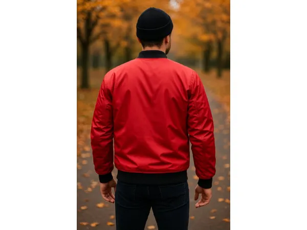 Factory Pánska červená bomber bunda – štýlová jesenná bunda s moderným strihom Farba: Červená, Veľkosť: L