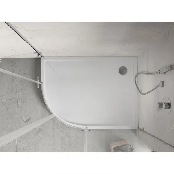 MEXEN - Flow+ Sprchová vanička štvrťkruh asymetrická pravá 100 x 90, biela lesk 46Q109010RH