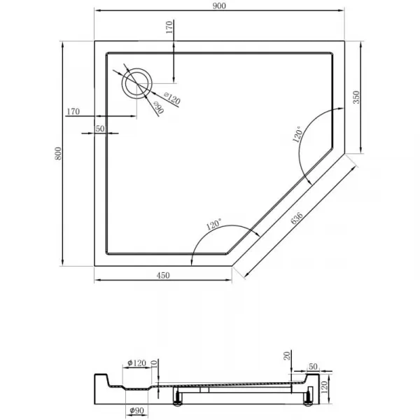 MEXEN - Flow+ päťboká sprchová vanička ľavá 90 x 80, čierna mat 46P708090LH