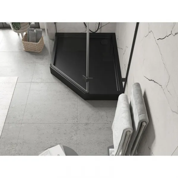 MEXEN - Flow+ päťboká sprchová vanička ľavá 80 x 100, čierna mat 46P708010LH