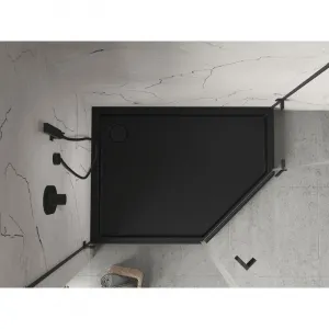 MEXEN - Flow+ päťboká sprchová vanička ľavá 80 x 100, čierna mat 46P708010LH