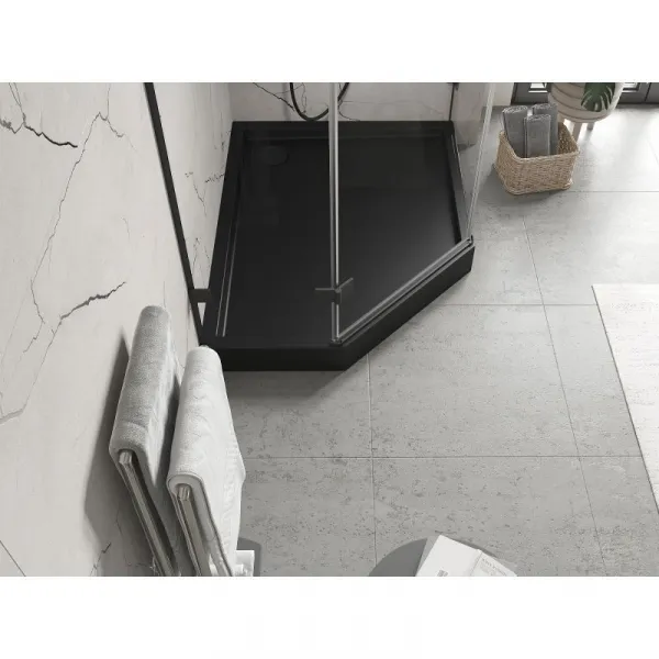 MEXEN - Flow+ päťboká sprchová vanička pravá 100 x 90, čierna mat 46P709010RH