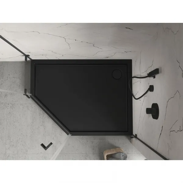 MEXEN - Flow+ päťboká sprchová vanička pravá 100 x 90, čierna mat 46P709010RH