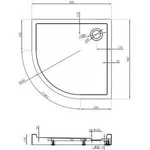 MEXEN - Flow+ Sprchová vanička štvrťkruh 90 x 90, čierna mat 46Q709090H