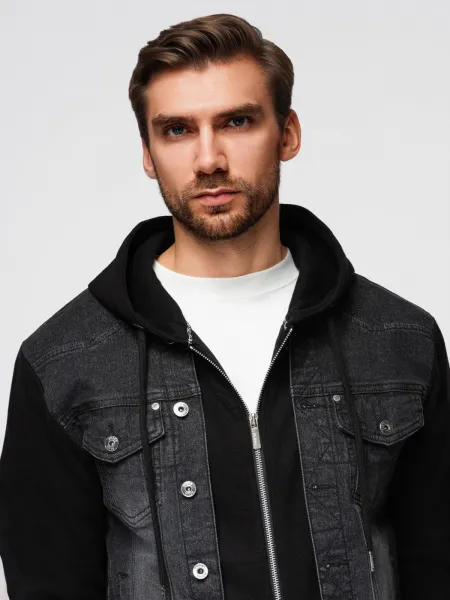 Pánska bunda s kapucňou OMBRE Jacket OM-JADJ-0220 V-3 black