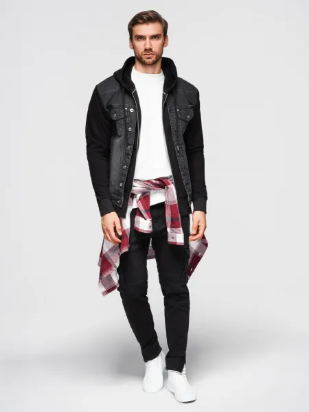 Pánska bunda s kapucňou OMBRE Jacket OM-JADJ-0220 V-3 black