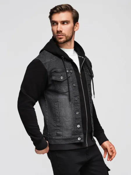 Pánska bunda s kapucňou OMBRE Jacket OM-JADJ-0220 V-3 black