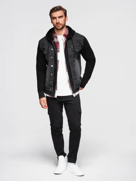 Pánska bunda s kapucňou OMBRE Jacket OM-JADJ-0220 V-3 black