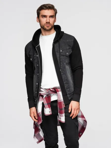 Pánska bunda s kapucňou OMBRE Jacket OM-JADJ-0220 V-3 black