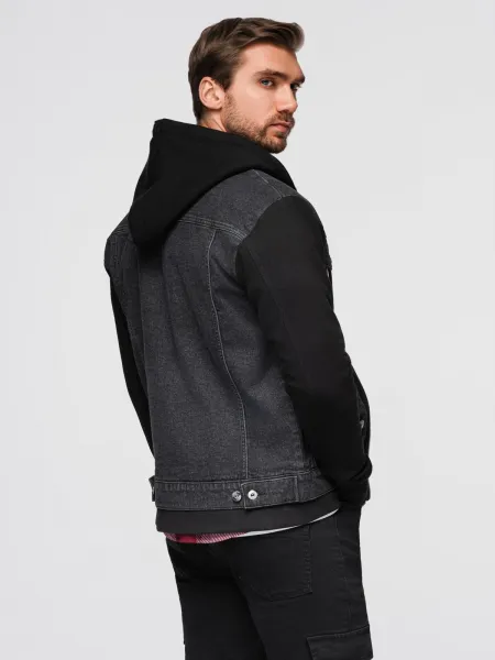 Pánska bunda s kapucňou OMBRE Jacket OM-JADJ-0220 V-3 black
