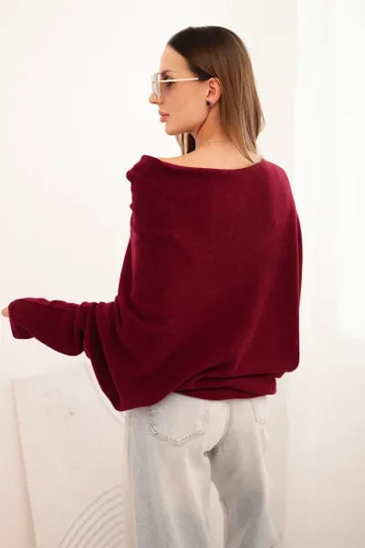 Legínovo Dámsky viskózový asymetrický netopierí sveter sivý Farba: Slivková, Veľkosť: UNI