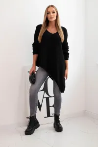 Legínovo Asymetrický vlnený dámsky sveter Plus Size s V výstrihom čierny Farba: Čierna, Veľkosť: UNI