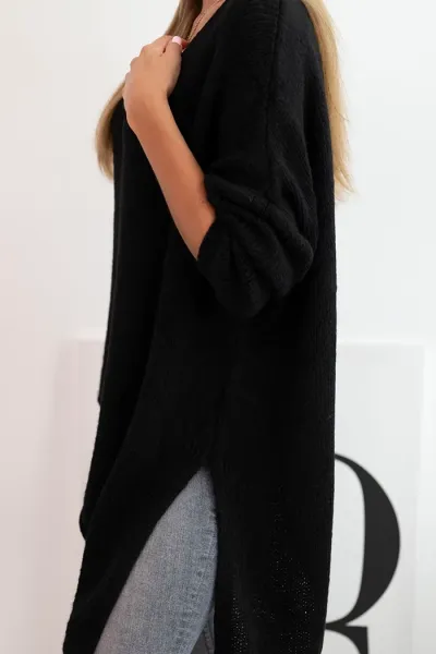 Legínovo Asymetrický vlnený dámsky sveter Plus Size s V výstrihom čierny Farba: Čierna, Veľkosť: UNI