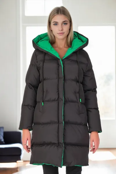 Z8687 DEWBERRY WOMEN'S COAT-BLACK-GREEN