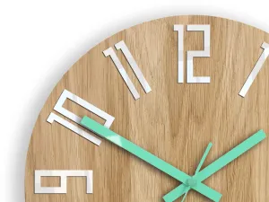 ModernClock Dřevěné nástěnné hodiny Slim 33 cm bílé/mint/hnědé