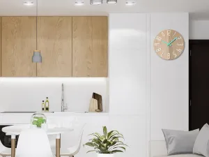 ModernClock Dřevěné nástěnné hodiny Slim 33 cm bílé/mint/hnědé