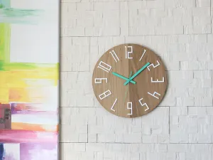 ModernClock Dřevěné nástěnné hodiny Slim 33 cm bílé/mint/hnědé