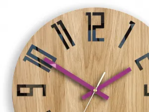 ModernClock Drevené nástenné hodiny Tenké 33 cm čierne/fialové/hnedé