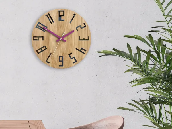 ModernClock Drevené nástenné hodiny Tenké 33 cm čierne/fialové/hnedé