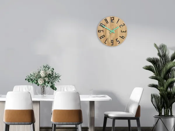 ModernClock Drevené nástenné hodiny Štíhle 33 cm čierne/mätové/hnedé