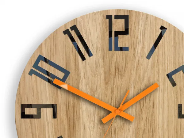ModernClock Drevené nástenné hodiny Slim 33 cm čierne/oranžové/hnedé