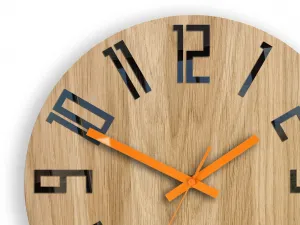 ModernClock Drevené nástenné hodiny Slim 33 cm čierne/oranžové/hnedé