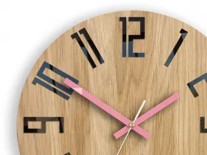 ModernClock Drevené nástenné hodiny Štíhle 33 cm čierne/ružové/hnedé