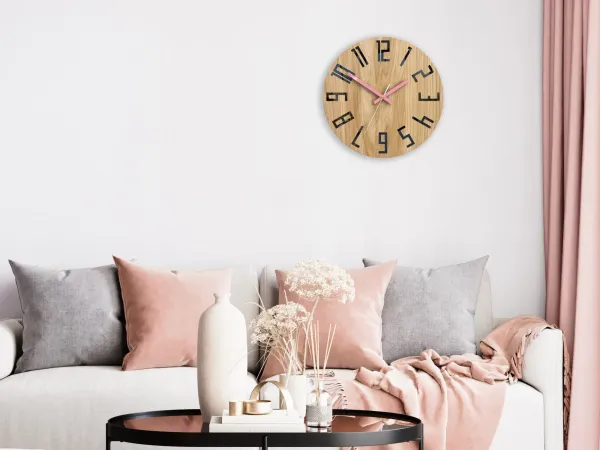 ModernClock Drevené nástenné hodiny Štíhle 33 cm čierne/ružové/hnedé