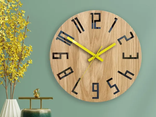 ModernClock Drevené nástenné hodiny Tenké 33 cm čierne/žlté/hnedé