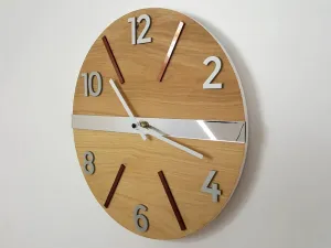 ModernClock Drevené nástenné hodiny Aksel 33 cm dub prírodná/medená/strieborná