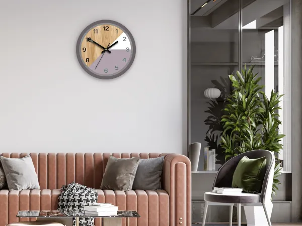 ModernClock Drevené nástenné hodiny Paris 33 cm fialové/čierne