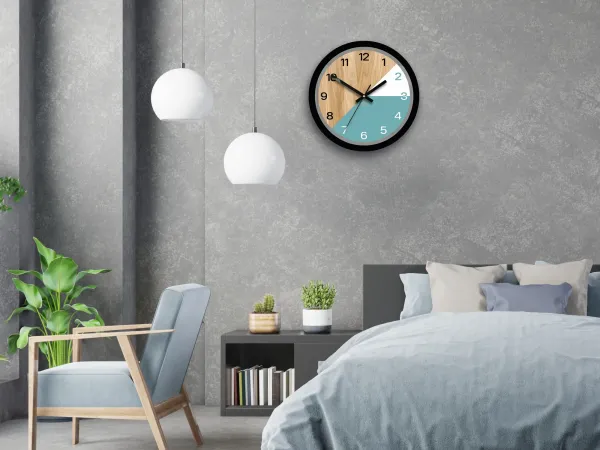ModernClock Drevené nástenné hodiny Paris 33 cm modré/čierne