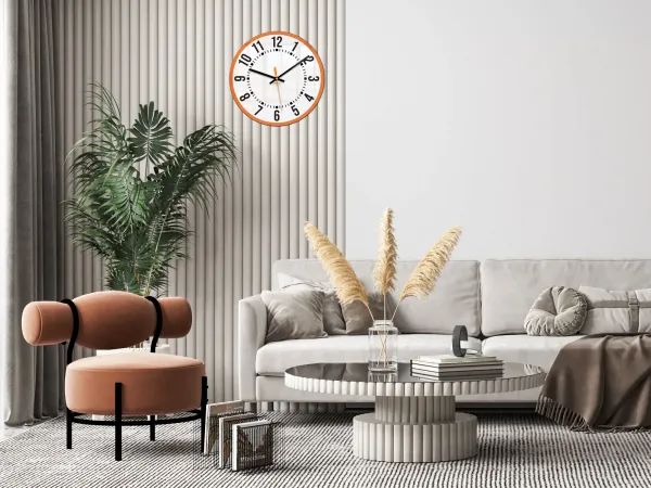 ModernClock Nástenné hodiny Oskar 30 cm biele/oranžové