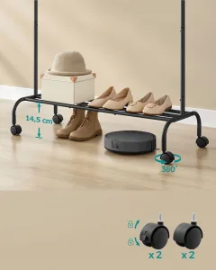 SONGMICS Pojazdný výškovo nastaviteľný stojan na oblečenie Hocker čierny