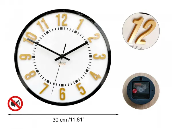 ModernClock Nástenné hodiny Oskar 30 cm zlaté/čierne