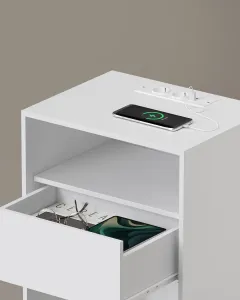 SONGMICS Nočný stolík Vasagle Adar s nabíjacou stanicou biely