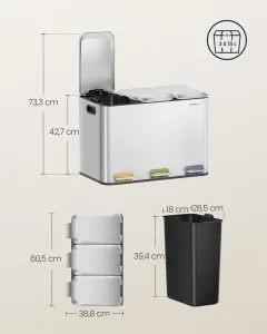 SONGMICS Odpadkový kôš Bliss 3x15 l strieborný