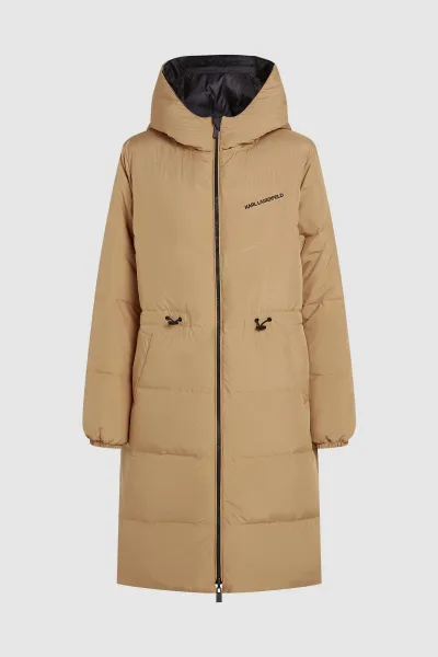 Kabát Karl Lagerfeld Reversible Long Logo Down Coat Black Nougat