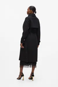 Kabát Karl Lagerfeld Belted Long Soft Wool Coat Black