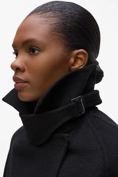 Kabát Karl Lagerfeld Belted Long Soft Wool Coat Black