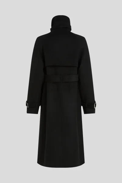 Kabát Karl Lagerfeld Belted Long Soft Wool Coat Black