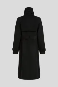 Kabát Karl Lagerfeld Belted Long Soft Wool Coat Black