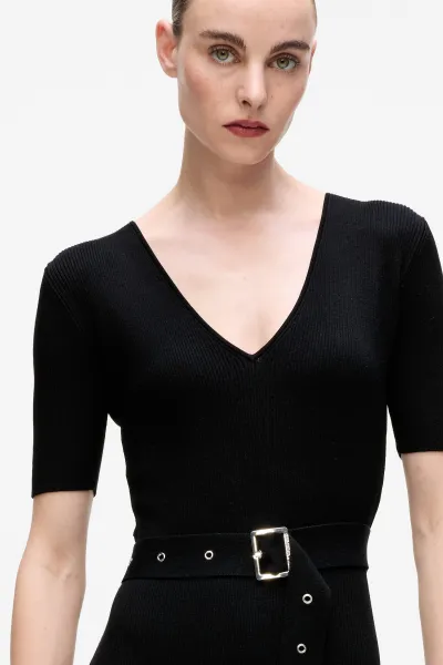 Šaty Karl Lagerfeld Belted Knit Dress Black