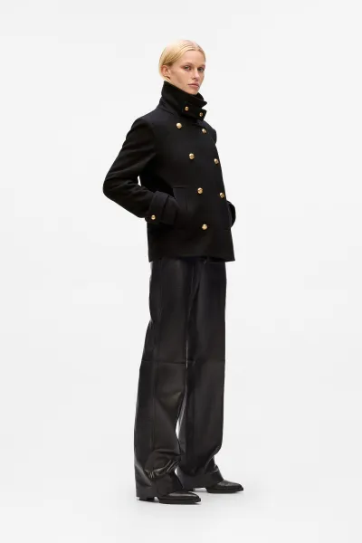 Kabát Karl Lagerfeld Retro Short Wool Coat Black